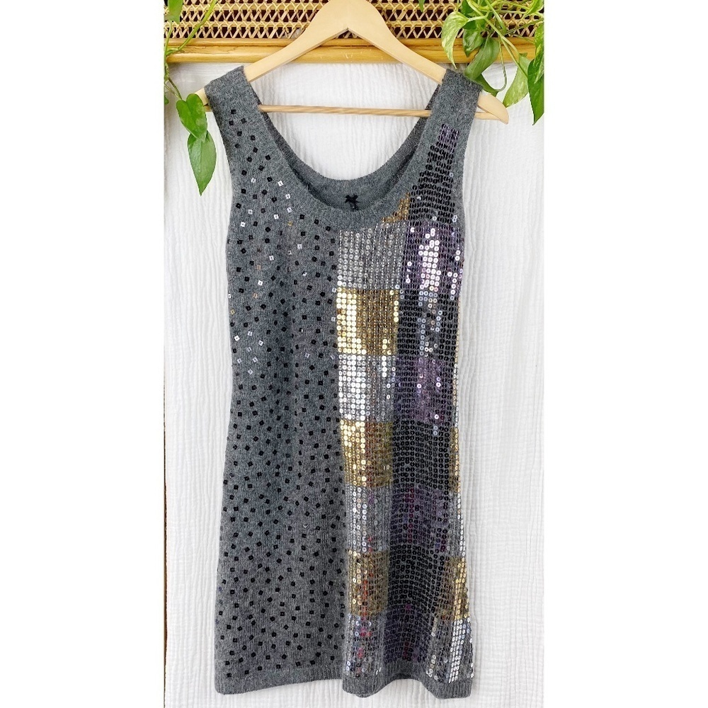 LAPIS GRAY SEQUIN SWEATER DRESS GOLD AND SILVER​​​​​‎